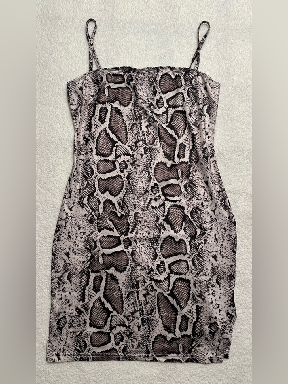 Snake-Print Spaghetti Strap Mini Dress - Black & Cream